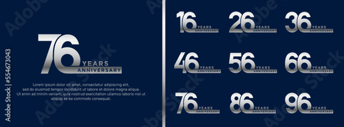 set of anniversary logo style silver color on blue background for celebration