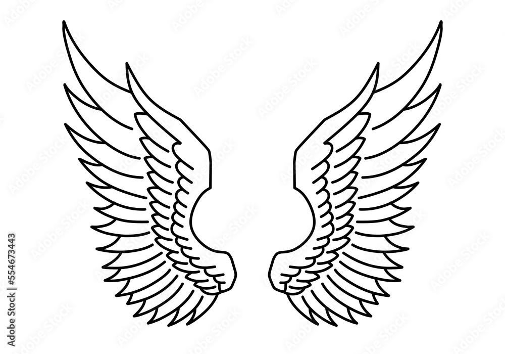 Obraz premium vector angel wings line art style