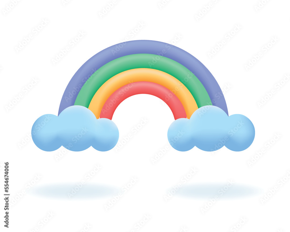 Bright 3d rainbow and blue cloud. Weather or nature icon isolated on white backrgound. Forecast element. Vector illustration. Bright 3d rainbow and blue cloud. Weather or nature icon isolated on white backrgound. Forecast element. Vector illustration.