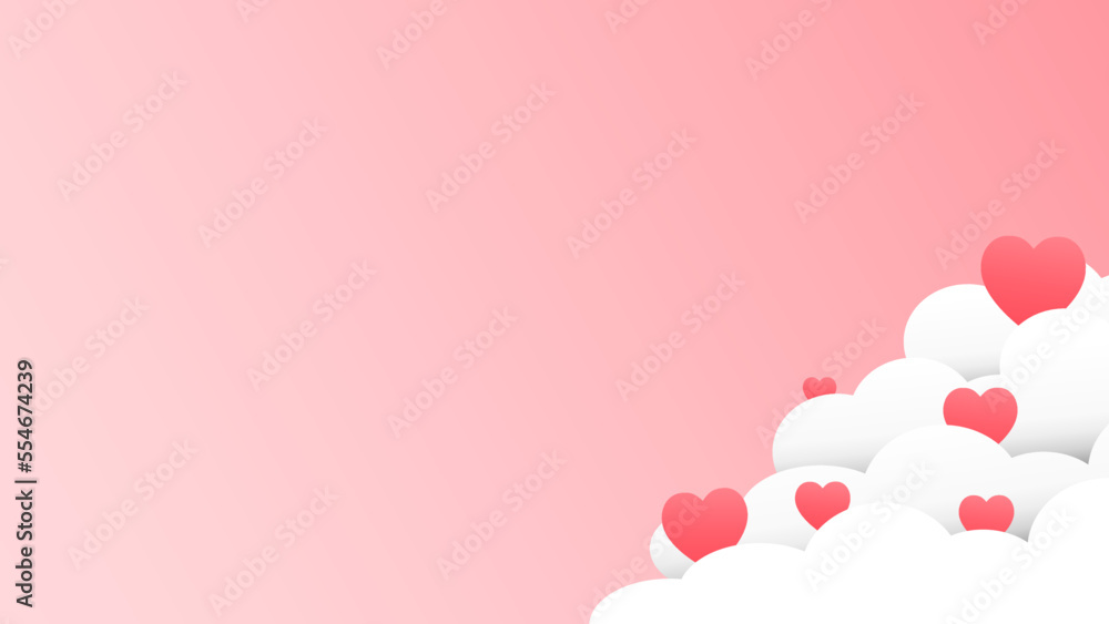 Illustration heart at cloud with lover pink background valentine concept