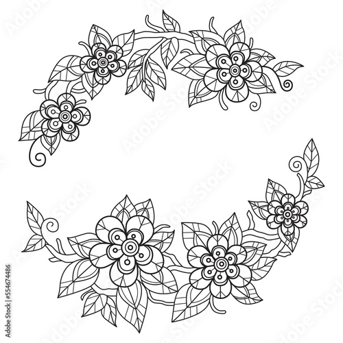 Beautiful flower frame hand drawn for adult coloring book