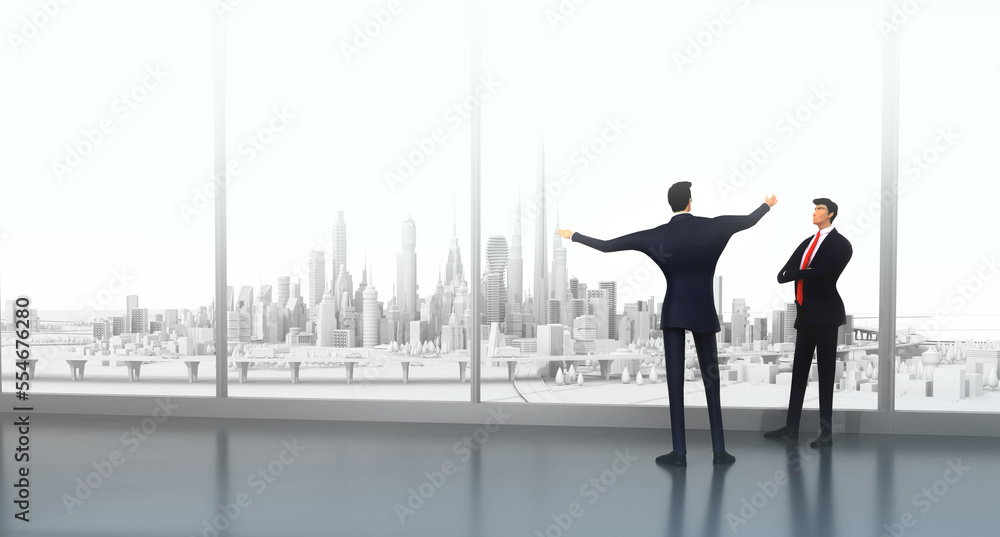 Obraz premium Successful businessman climbing up the stairs the City. Ladder of success concept 3D rendering illustration.