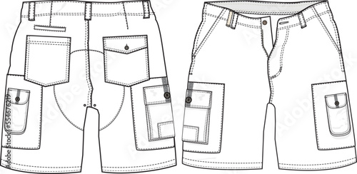 MEN AND BOYS WEAR BOTTOMS SHORTS FRONT AND BACK FLAT DESIGN VECTOR