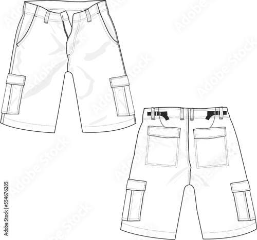 MEN AND BOYS WEAR BOTTOMS SHORTS FRONT AND BACK FLAT DESIGN VECTOR