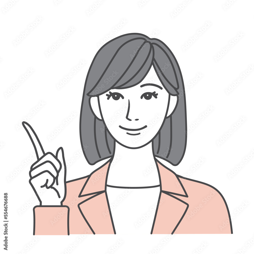 指差しポーズでポイントを説明をするスーツを着た女性のイラスト素材 ピンク 指差しポーズでポイントを説明をするスーツを着た女性のイラスト素材 ピンク
