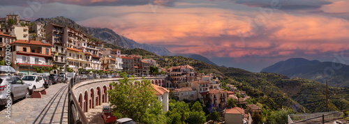 Panoramic view of the resort town of Arachova in the Parnassus mountains in Greece photo