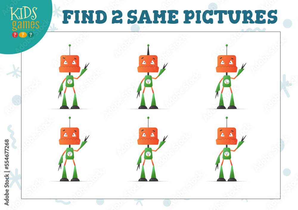 Find two same pictures kids puzzle vector illustration