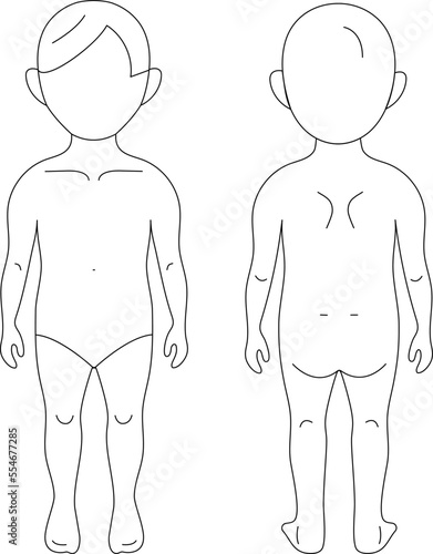 Child figure line drawing croqui for flat fashion sketches and cads. Vector mannequin isolated design.