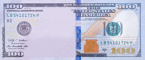 U.S. 100 dollar border with empty middle area. Copy space