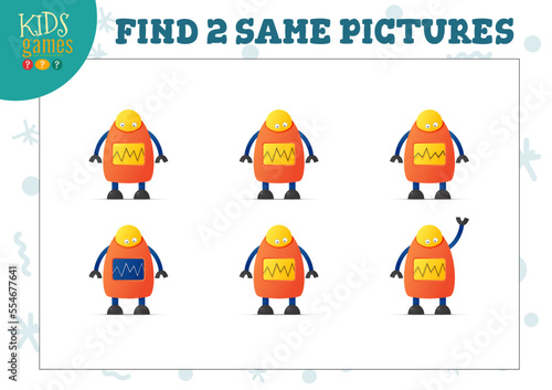 Find two same pictures kids game vector illustration.