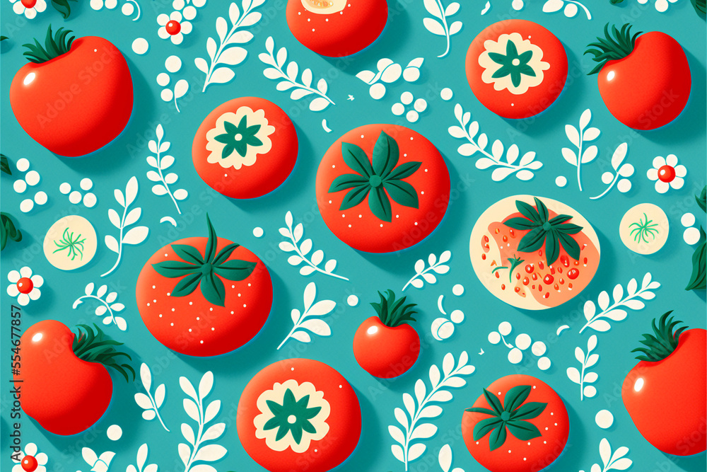 abstract pattern with tomatoes as a background. illustrative vintage style. Generative AI