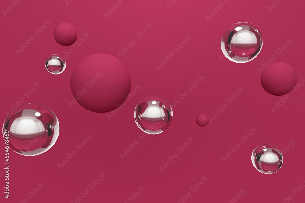 Magenta abstract background with glass flying bubbles. 3d rendering Magenta abstract background with glass flying bubbles. 3d rendering
