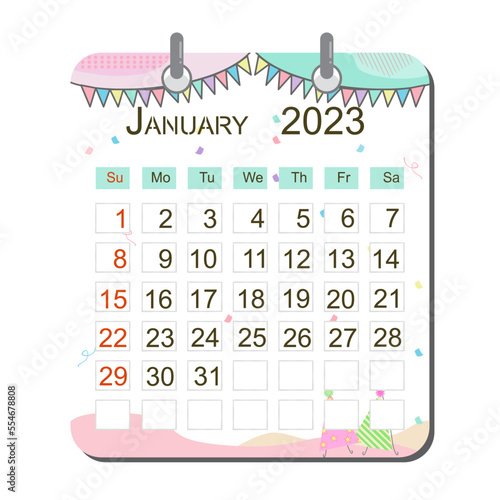 Cute pastel colorful calendar date January illustratioN