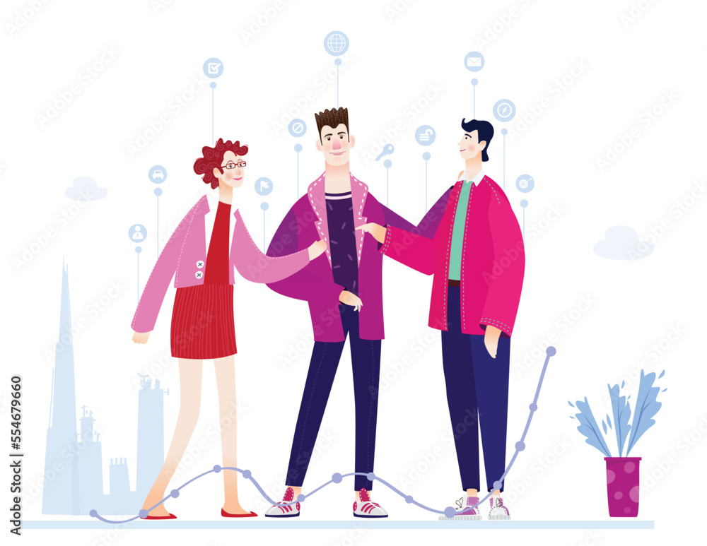 Young creative people, team are working together, talking and making decisions. Business concept illustration Young creative people, team are working together, talking and making decisions. Business concept illustration