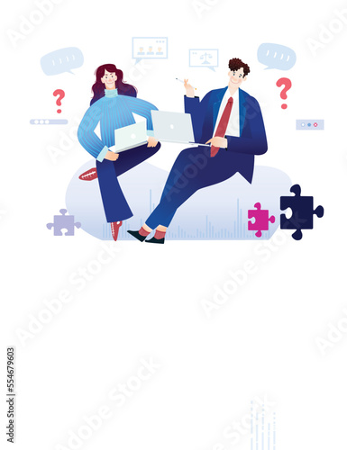 Business people are working together with laptops, business concept illustration 