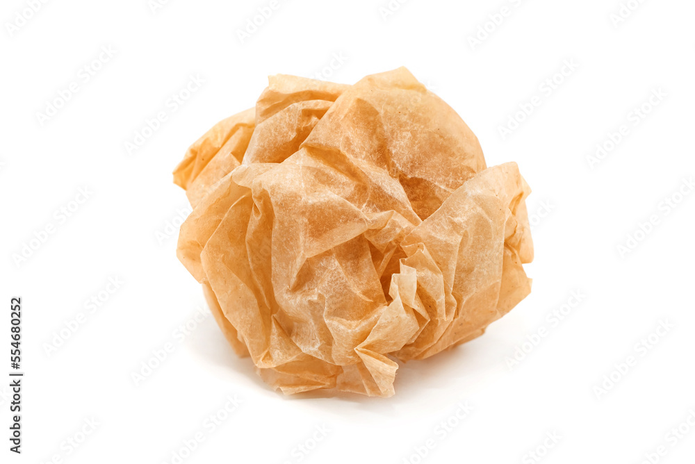 lump of crumpled brown Kraft paper isolated on a white background lump of crumpled brown Kraft paper isolated on a white background