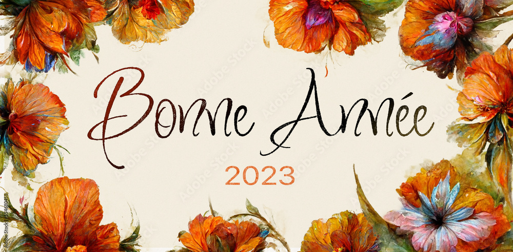 bonne année 2023 grosses fleurs Illustration Stock | Adobe Stock