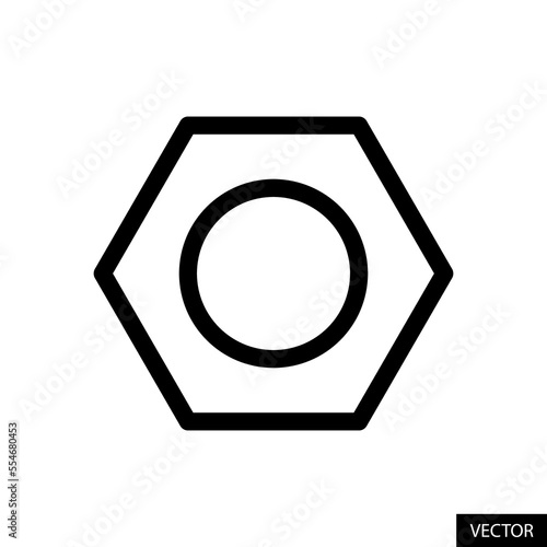 Bolt nut, Settings button vector icon in line style design for website, app, UI, isolated on white background. Editable stroke. Vector illustration.