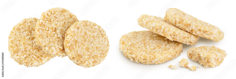 coconut cookies with white flax seeds and honey isolated on white background. Healthy food. Top view. Flat lay coconut cookies with white flax seeds and honey isolated on white background. Healthy food. Top view. Flat lay