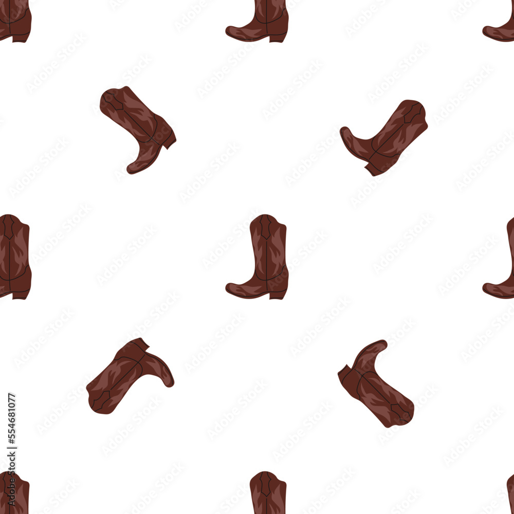 Obraz premium Cowboy boots with ornament seamless pattern. Wild west theme. Hand drawn colored trendy vector illustration on white background