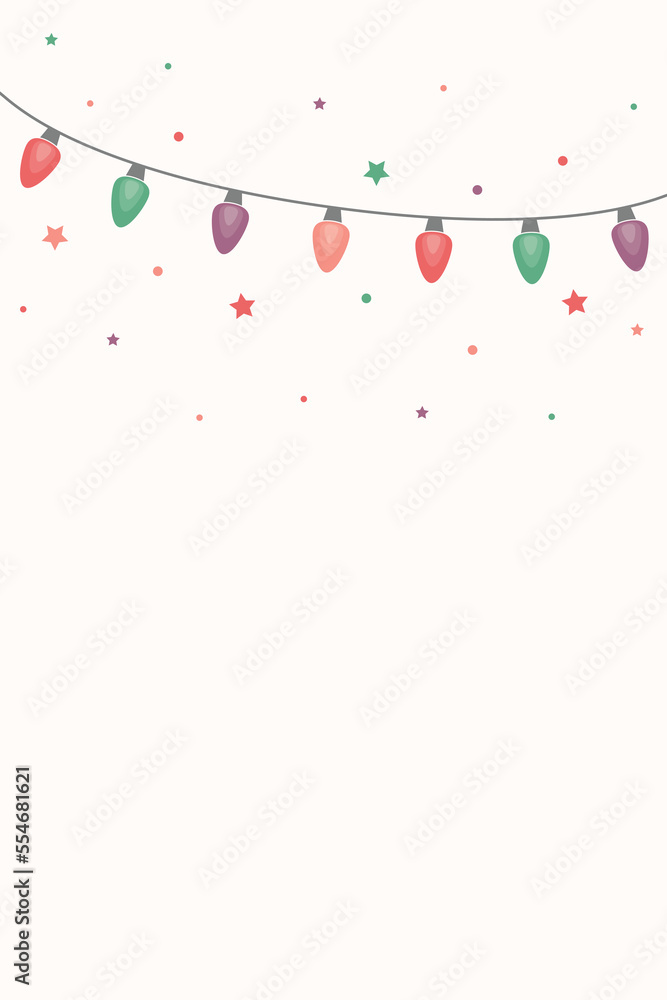 Colourful hand drawn cord of lights. Christmas background with copyspace. Vector illustration