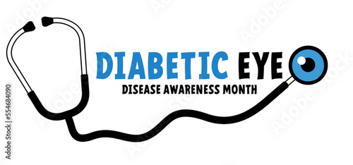Diabetic eye, disease awareness month. Doctor stethoscope. World diabetes day. Human hands and lifted up index. Finger and drops of blood. November 14. Blue circle, ring ribbon. Hand, blood drop. 