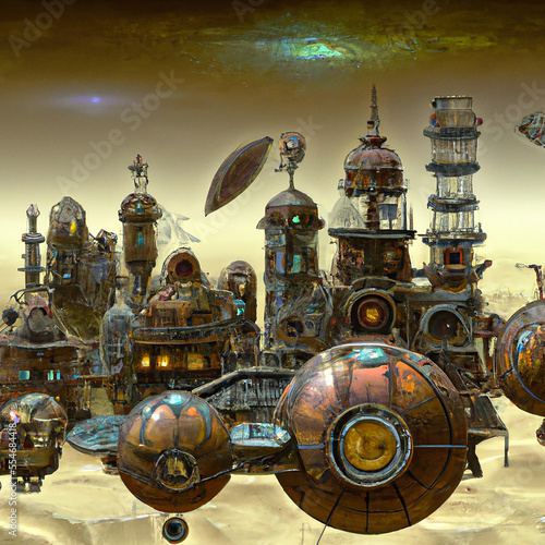 science fiction worl flying city fortress
