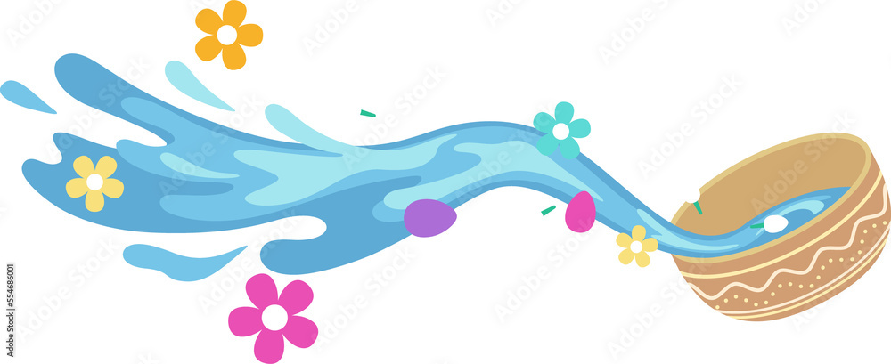 songkran water splash bowl and flower for decoration, website, web, mobile app, printing, banner, logo, poster design,card,social media,template, etc.