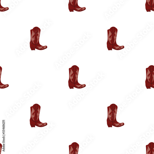 Cowboy boots with ornament seamless pattern. Wild west theme. Hand drawn colored trendy vector illustration on white background