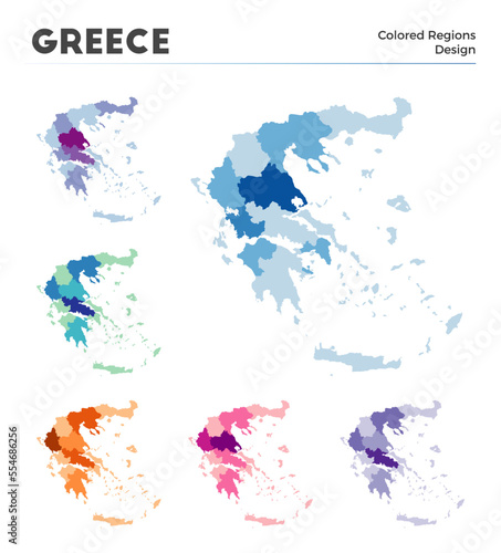 Greece map collection. Borders of Greece for your infographic. Colored country regions. Vector illustration. © Eugene Ga