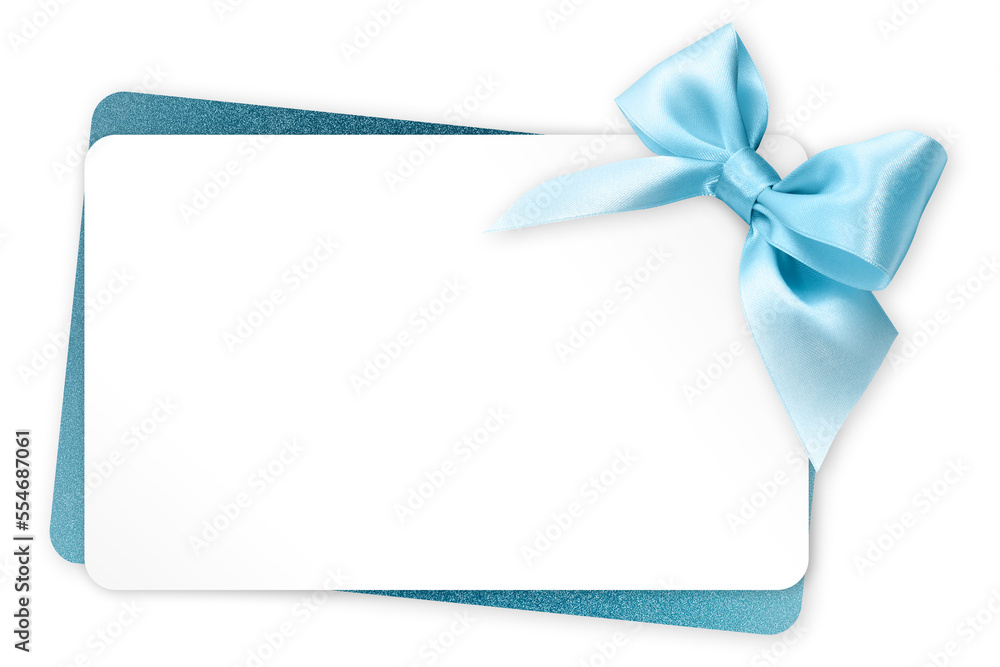 gift greeting card with blue bright ribbon bow Isolated on transparent background, top view, copy space for label price ticket, Christmas, mother or father and valentine day, or shopping template gift greeting card with blue bright ribbon bow Isolated on transparent background, top view, copy space for label price ticket, Christmas, mother or father and valentine day, or shopping template