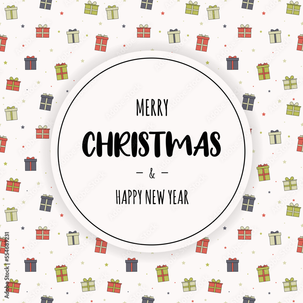 Naklejka premium Christmas greeting card with boxes of presents. Xmas concept. Vector
