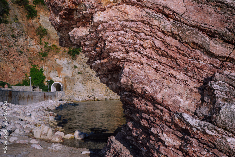 Fototapeta premium Rock on the seashore. Layered structure. Texture. Adriatic.