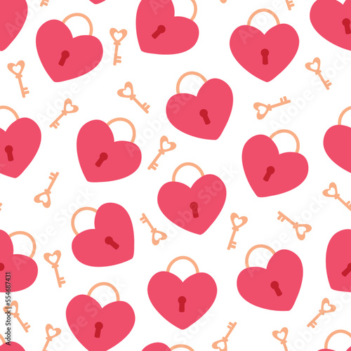 Seamless pattern Hearts lock and key Valentine's day vector illustration