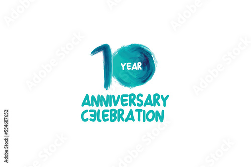 10th, 10 years, 10 year anniversary year anniversary celebration fun style logotype. anniversary white logo with green blue color isolated on white background, vector design for celebration