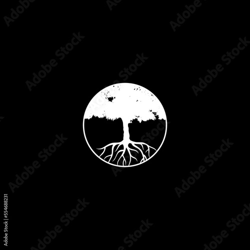 Tree round icon isolated on dark background