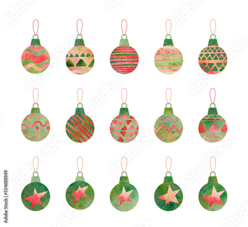 set of watercolor christmas balls