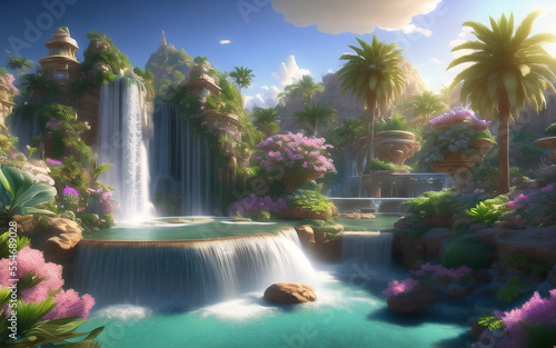 anime style babylon paradise ancient landscape 