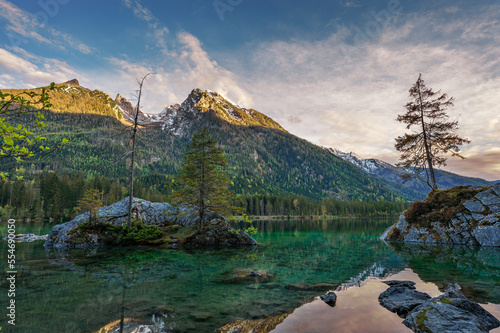 Alpenglow at Hintersee Ramsau