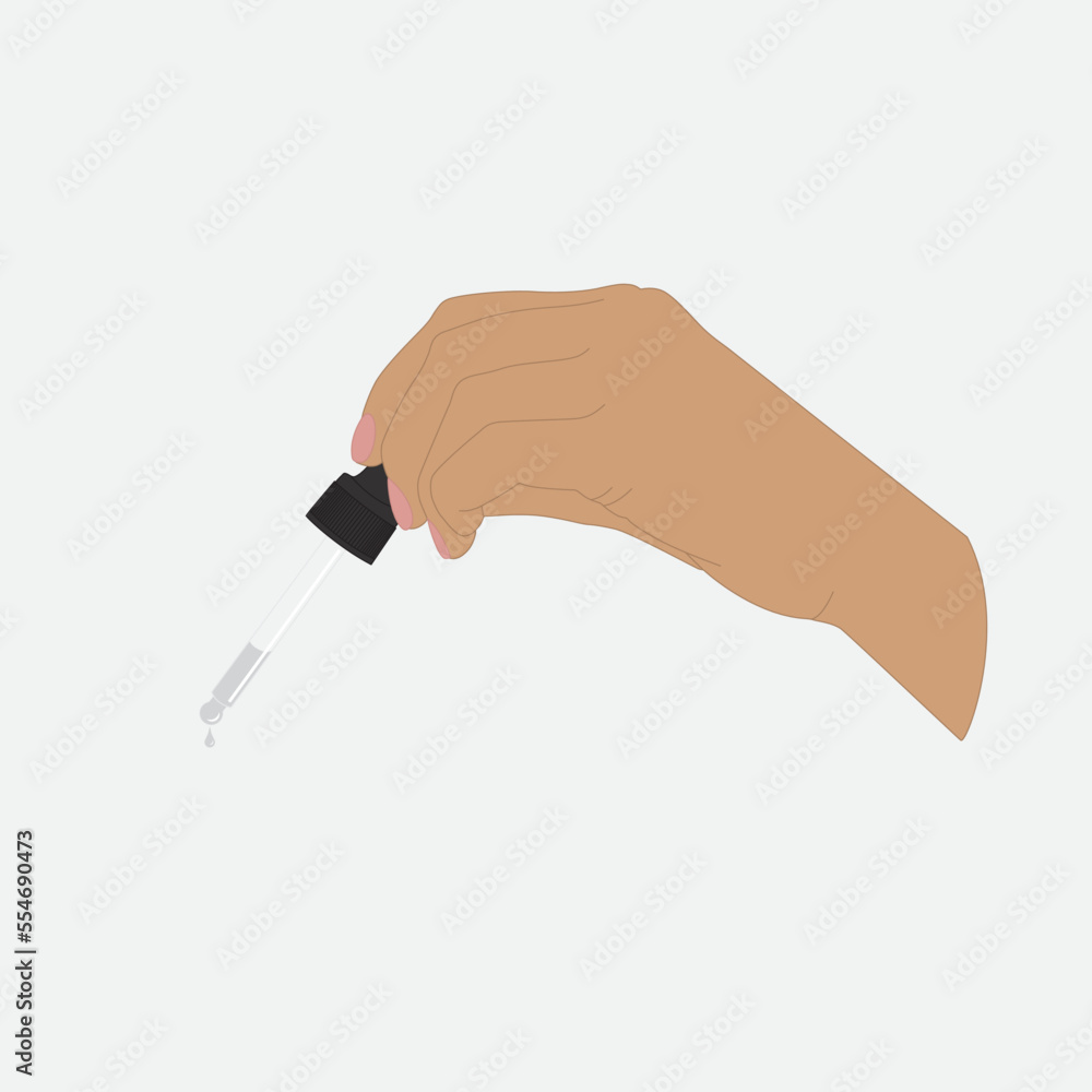 Illustration of woman's hands with serum pipette. A drop of liquid is dripping from a pipette. Illustration of woman's hands with serum pipette. A drop of liquid is dripping from a pipette.