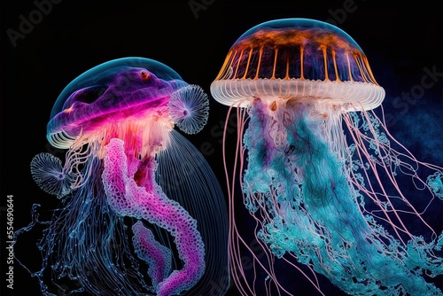 Animals in the sea that resemble jellyfish vibrant jellies. Generative AI