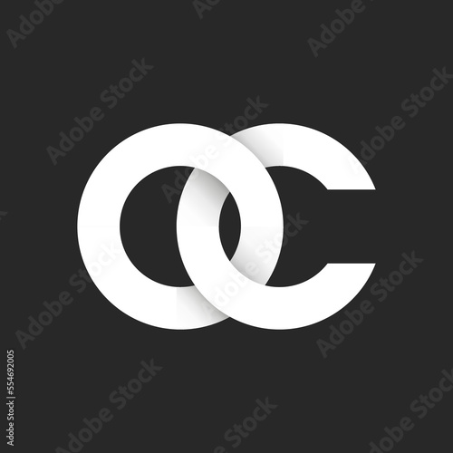 Letters OC or CO initials monogram 3d logo, bold font typography design element, paper cut material design mockup, black and white gradient, creative identity chain shape fashion boutique emblem.