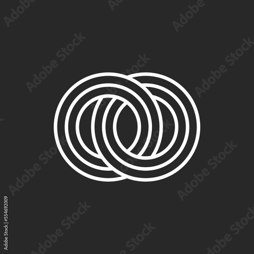 Monogram OO initials logo creative design in linear art style, overlapping of two letters O creative linear circles pattern, weaving black and white thin lines chain symbol