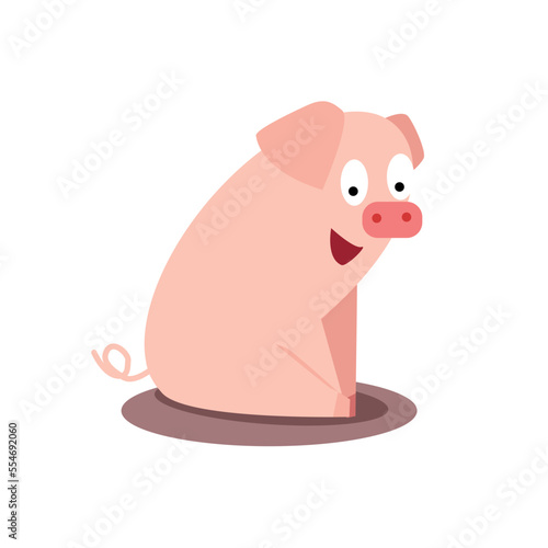 Vector cartoon illustration of a sitting pig on a white background