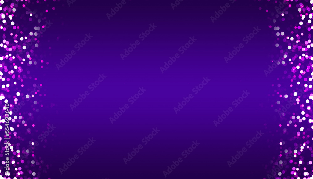 Dark purple abstract bokeh with small white sparkling particles on the sides as cover decoration and backgrounds
