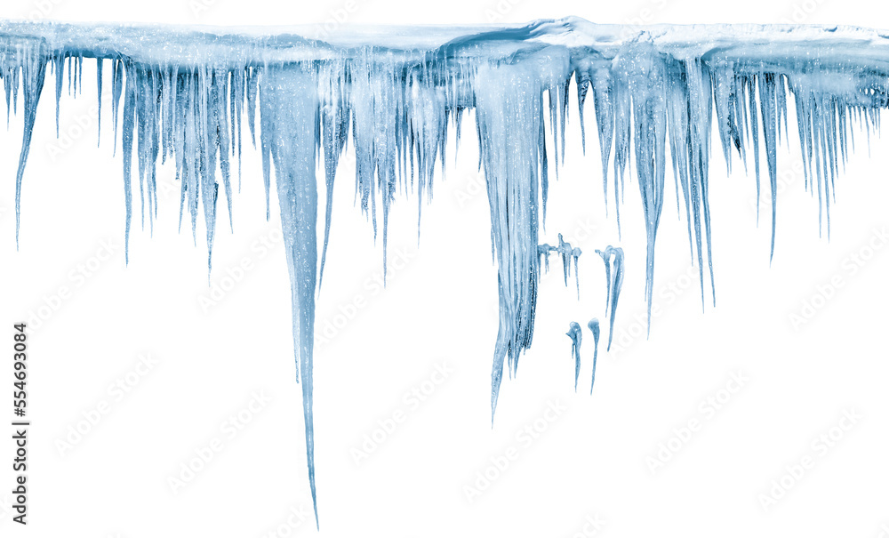 Icicles, isolated from the background, isolated object. Photo with transparent background. - obrazy, fototapety, plakaty 