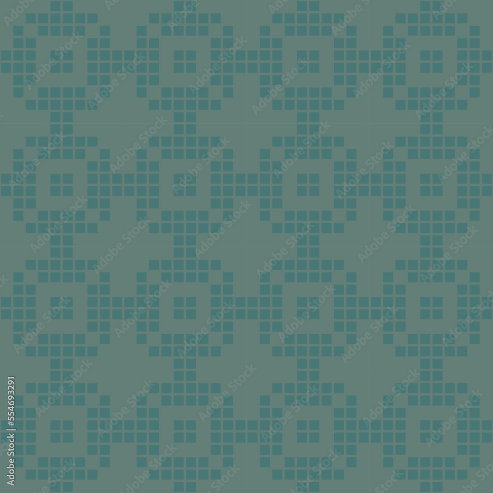seamless green pixeling damask geometric pattern