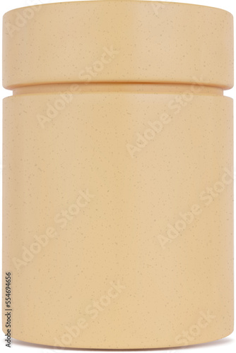 Beige paper tube package mockup isolated on white background. Blank craft carton circular realistic box with grainy texture. Cylindrical container with cap for product branding. Vector illustration