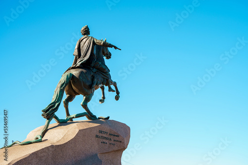 The Bronze Horseman in St. Petersburg against the sky.
