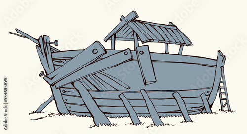 Unfinished Noah's Ark. Vector drawing